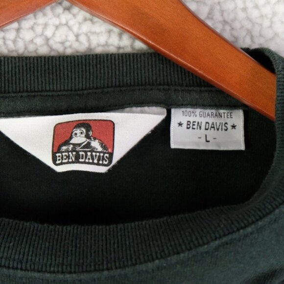 Ben Davis Shirt Womens Large Green Long Sleeve Crew Heavyweight Cotton Pocket - Picture 7 of 9